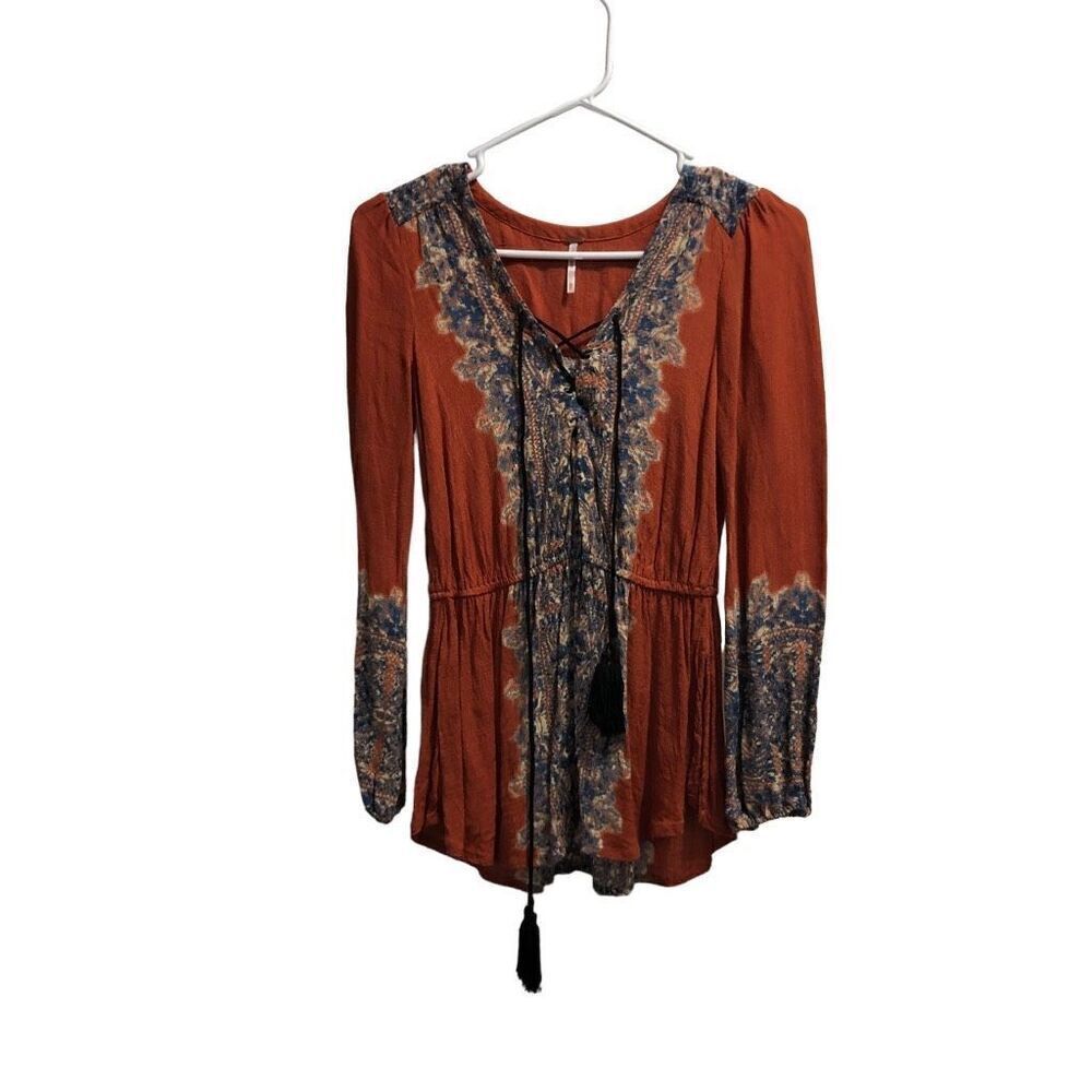 Women’s Long Sleeve Boho Free People Lace Up Detail at Neckline Sz.XS